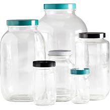 Qorpak GLC-01799 Standard Wide Mouth Bottle with 63-400 Green Thermoset F217 and PTFE Lined Cap, 16 oz, Clear Pack of 12
