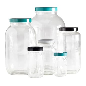 Qorpak GLC-01799 Standard Wide Mouth Bottle with 63-400 Green Thermoset F217 and PTFE Lined Cap, 16 oz, Clear Pack of 12