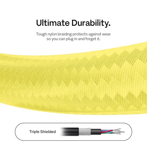 Image of Pixio Yellow 8K HDMI 2.1 Cable Ultra Certified Ultra High Speed 10FT 8K 60Hz 4K 120Hz Nylon Braided Gold Plated Connector Anti-Breakage HDR10+ DTS eARC HDCP Dolby Compatible