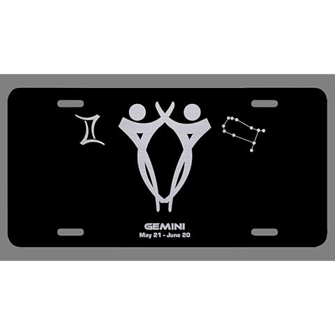 Zodiac Laser Etched Metal License Plate Gift Astrology Constellation Horoscope Astrological Aries Taurus Gemini Cancer Leo Virgo Libra Scorpio Sagittarius Capricorn Aquarius Pisces Gifts (Gemini)