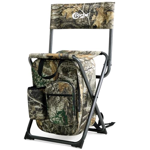 Portal Backpack Cooler Chair Fishing Chairs with Backrest Folding Camping Stool Compact for Outdoors Hiking Hunting Travel, Supports 350 lbs Capacity