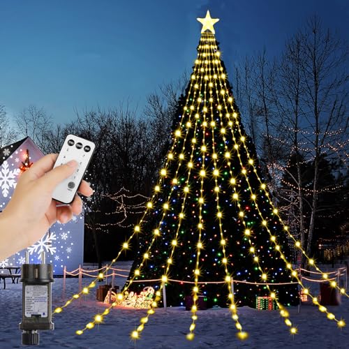 LED Guirlande Lumineuse Sapin de Noel Avec Etoile, 8 * 3.5m Guirlandes, 298 LEDs Lumières de Noël Extérieures avec Télécommande Minuterie, 8 Modes,Imperméables Decoration Noel Extérieur et Intérieur