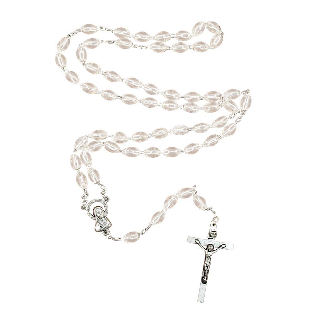 Good Shepherd Creations Catholic Rosary with Metal Crucifix Cross Made in Italy Miraculous Pink Oval Beads