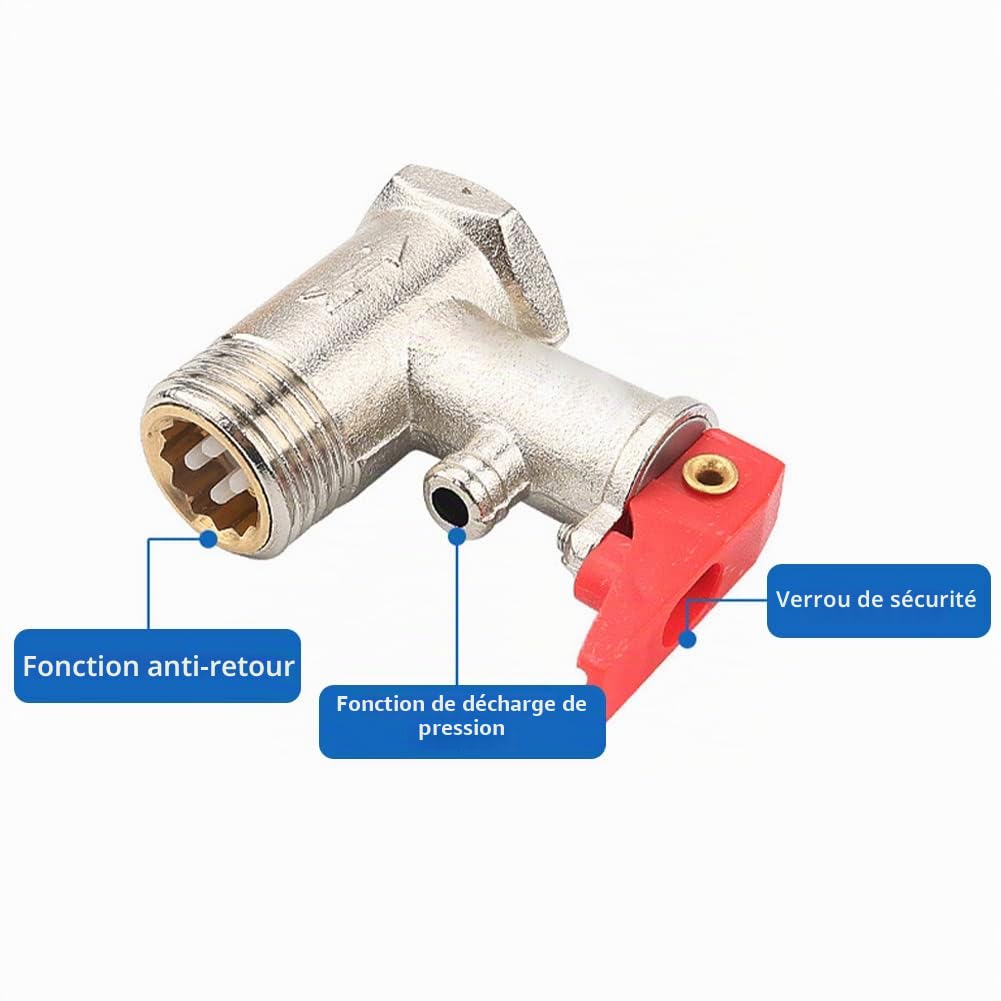 Soupape de Décharge de Pression de Chauffe Eau,Valve de Soulagement de Pression,Soupape de Sécurité en Laiton Nickelé,Convient pour Chauffe Eau Electrique 0.8 MPa Rouge Tokaneit