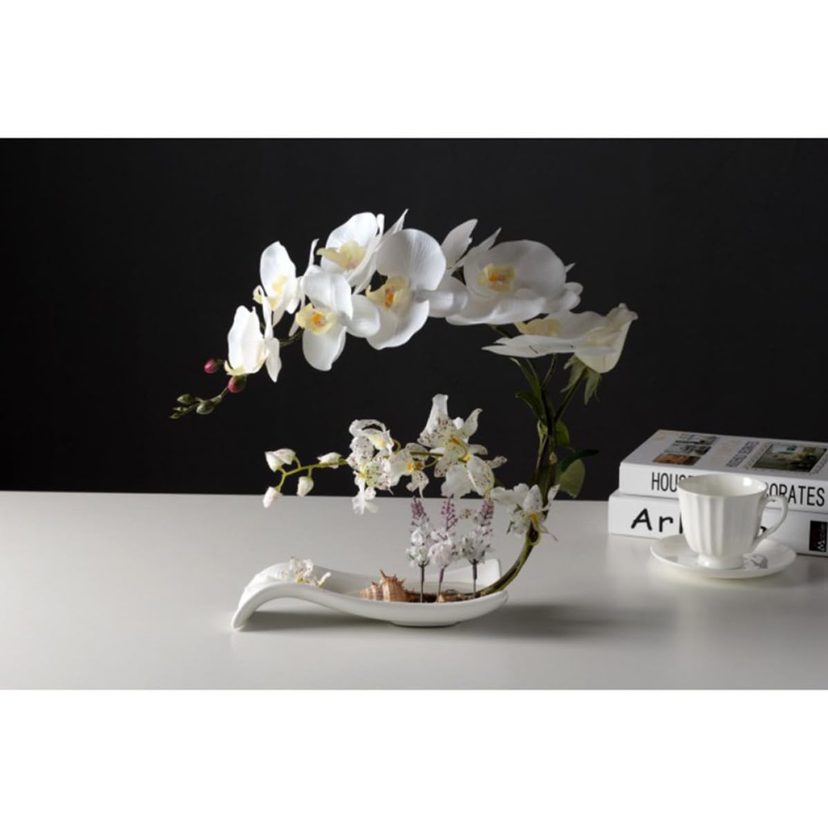 Orchidée Phalaenopsis Artificielle en Pot, Fleur Soie Blanche Décorative