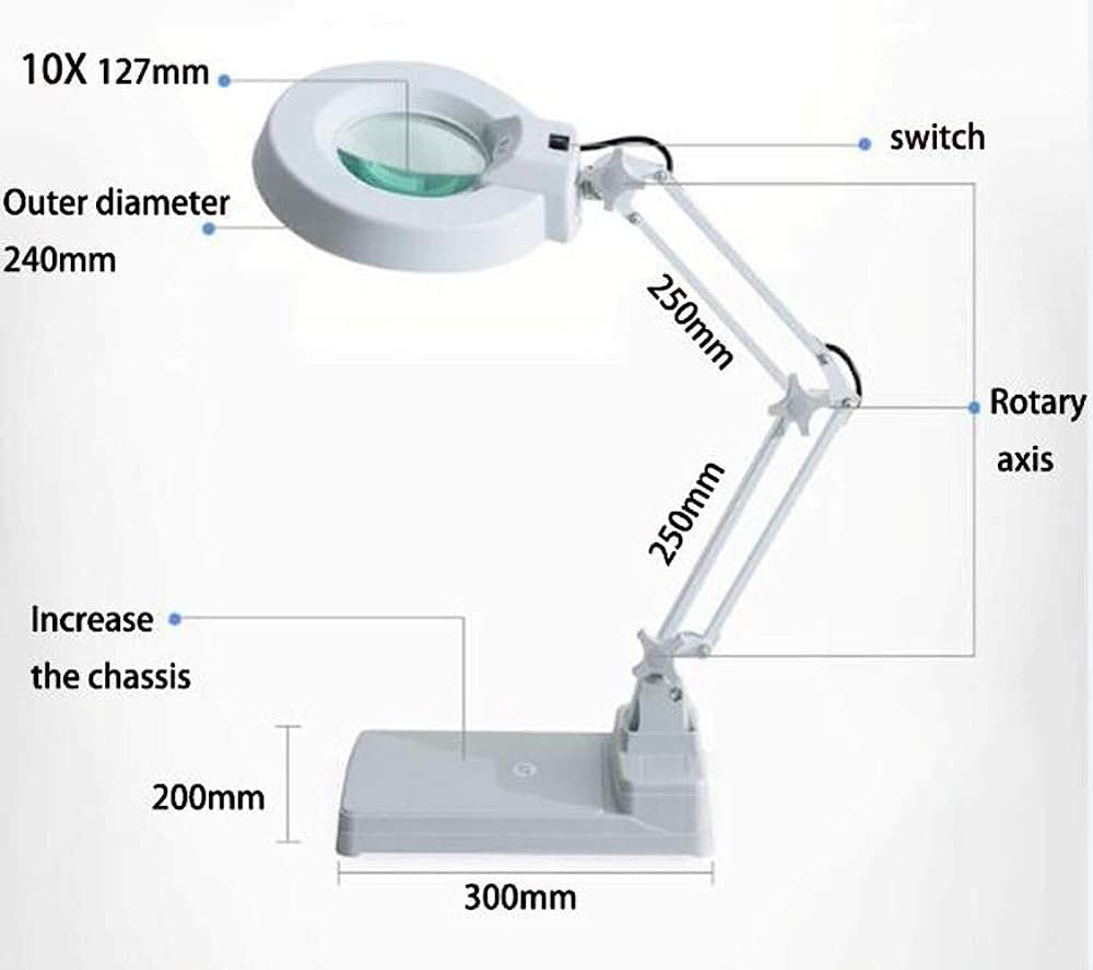 Lenti d'Ingrandimento, Lampada con Lente d'Ingrandimento 10x, Lente illuminata alla Luce del Giorno, Lampada da scrivania con Lente d'Ingrandimento Girevole, Braccio Girevole, Lamp