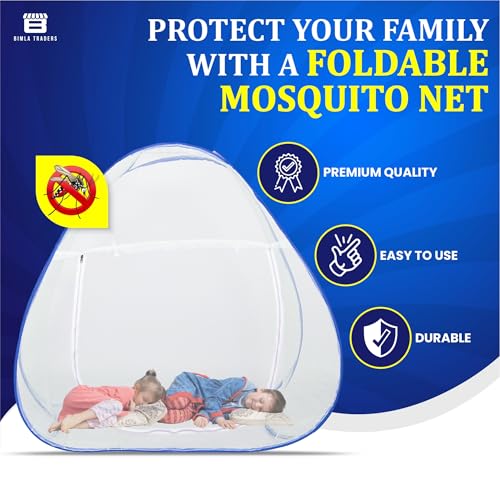 Image of BTAG Mosquito Net for Single Bed, 6 Feet x 4 Feet | Premium Machardani, Tent-Style Foldable Design, Strong & Durable, Corrosion Resistant Insect Protection for Home Use. (6x4 Blue)