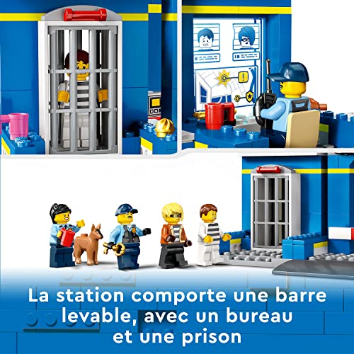 LEGO 60370 City La Course-Poursuite Au Poste De Police, Voiture Jouet Et Moto, 4 Minifigurines Et Figurine De Chien, Ã‰vasion Prison, Enfants, Filles Et Garçons 4 Ans