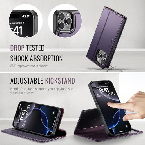 Image of Wallet Case for iPhone 13 Pro Max Compatible with Magsafe, 2-in-1 PU Leather Flip RFID Blocking Card Holder Stand Shockproof Magnetic Detachable Cover for iPhone 13 Pro Max, Fashion Purple