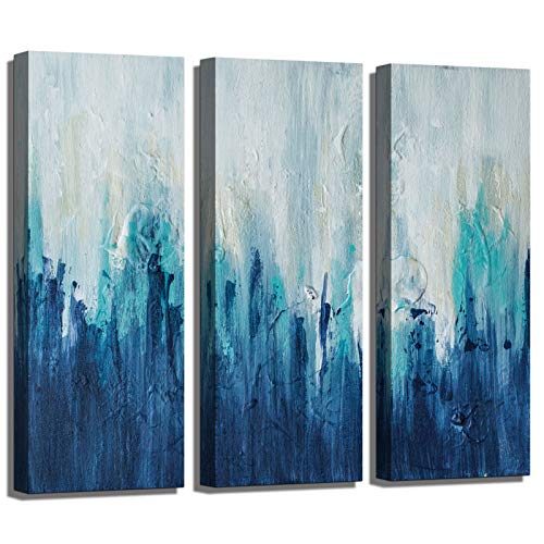 Exclusive Discount 70% Price  ATOBART Blue Canvas Art Framed Wall Decor Blue sea Hand Painted Oil Painting Modern Landscape Artwork Ready to Hang Abstract Wall Painting for Living Room Bedroom Decor Friends Gift 3panels-12x36