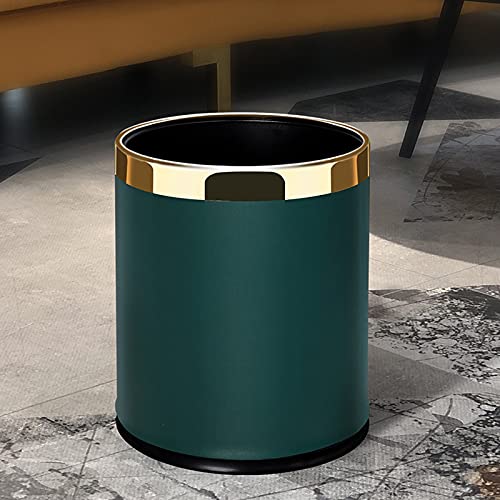 Sxylob JSSCLJT-08 Luxury Metal Waste Bin 10L, Double Layer Trash Can Pu Leather Covered Round Wastebasket Dust Bins For Kitchen Bathroom Hotel Office thumb #1