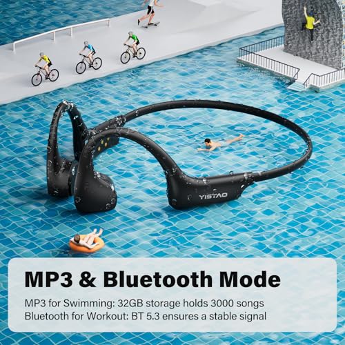 Image of Bone Conduction Headphones, Open Ear Headphones Wireless Earphones, 32GB MP3, 8 Hours Playtime, Bluetooth 5.3, IP68 Waterproof Earphones for Running and Fitness Workout - Black