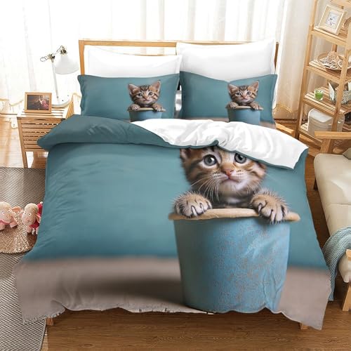 Housse de couette chaton mignon 3D en microfibre 200x200 pour lit double