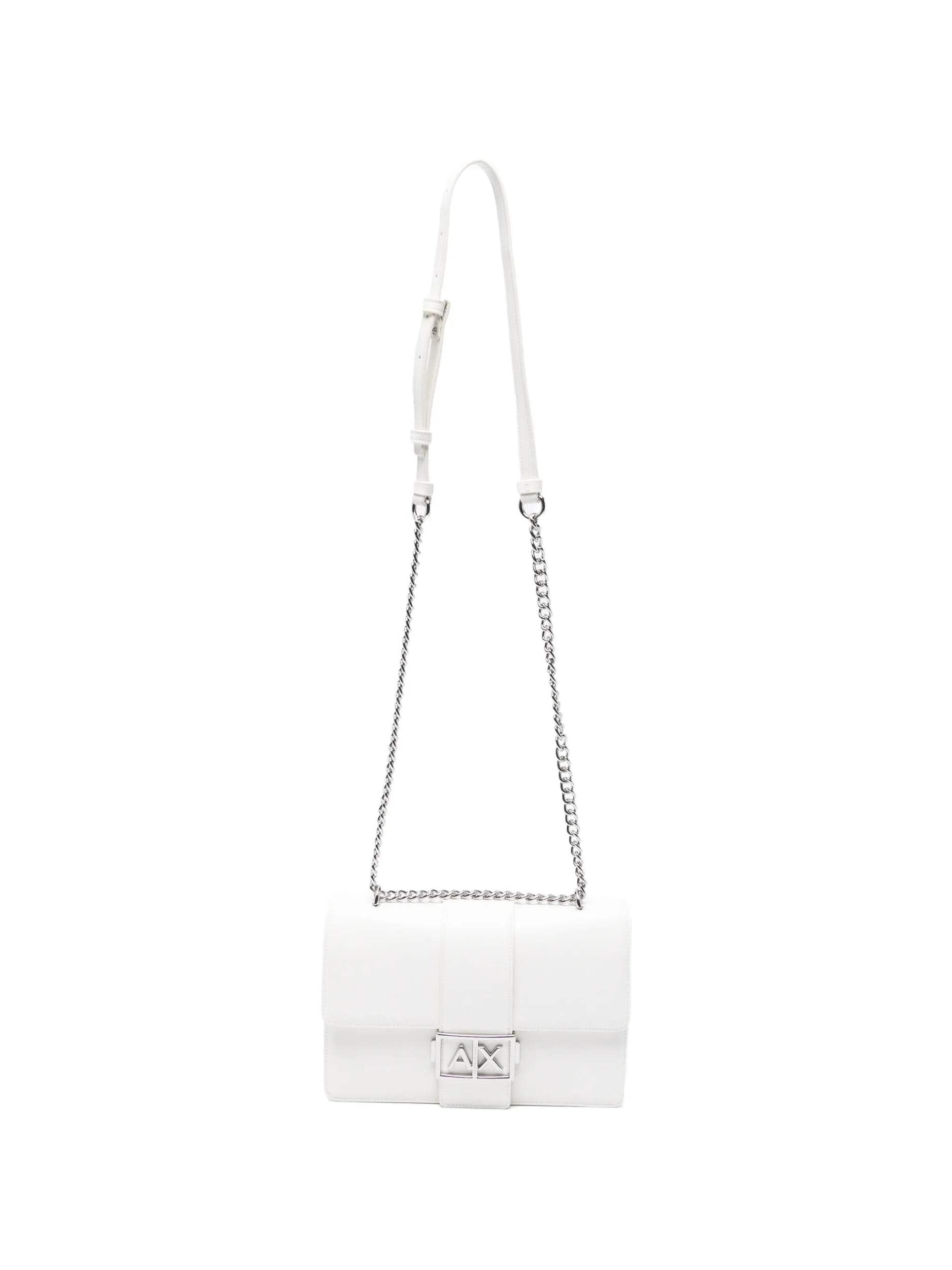 Armani Exchange Women's Jodie, Metal Silver Logo, Chain Strap Messenger Bag, Off White