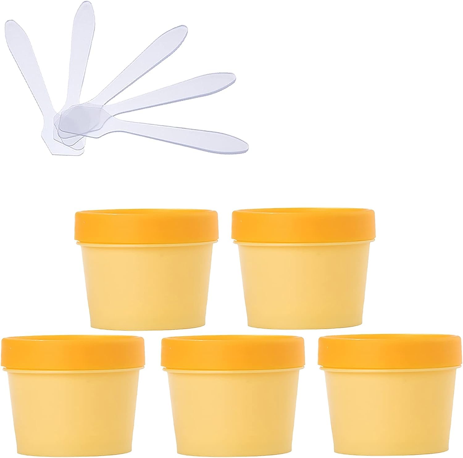 FLYIODFCXV cosmetic jar, 5 PC Plastic Storage Jars with Inner Liner for Body Hand Face Cream Lotion Gel 5X Spatula(Yellow,6.8 Ounces)