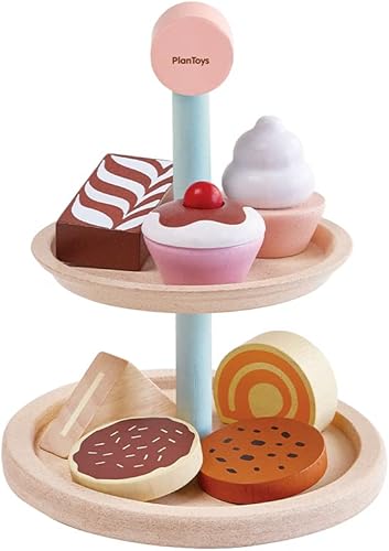 Miniatura 3 de PlanToys Pretend Play Juego de soporte para panadería de dos niveles con alimentos horneados (3489)