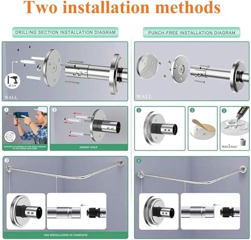Barre de rideau de douche incurvée, tringle de rideau de bain incurvée - Installation facile, barres de baignoire en forme de L, tringle d'angle murale extensible pour salle de bain (70 x 95