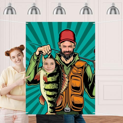 Fisherman Banner Backdrop Background Pretend Play Party Game Photo Booth Props Gone Fishing Fisher Fish Theme Decor for Kid Boy Girl 1st Birthday Baby Shower Favors Supplies Decorations, Multi