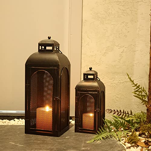 Decorkey DKCL-141 Luxury Lantern Decorative Outdoor & Indoor, Set Of 2 (19’’&13’’) Metal Candle Lanterns Decor, Vintage Hanging Candle Holder For Front Porch Patio Wedding Farmhouse Home thumb #1
