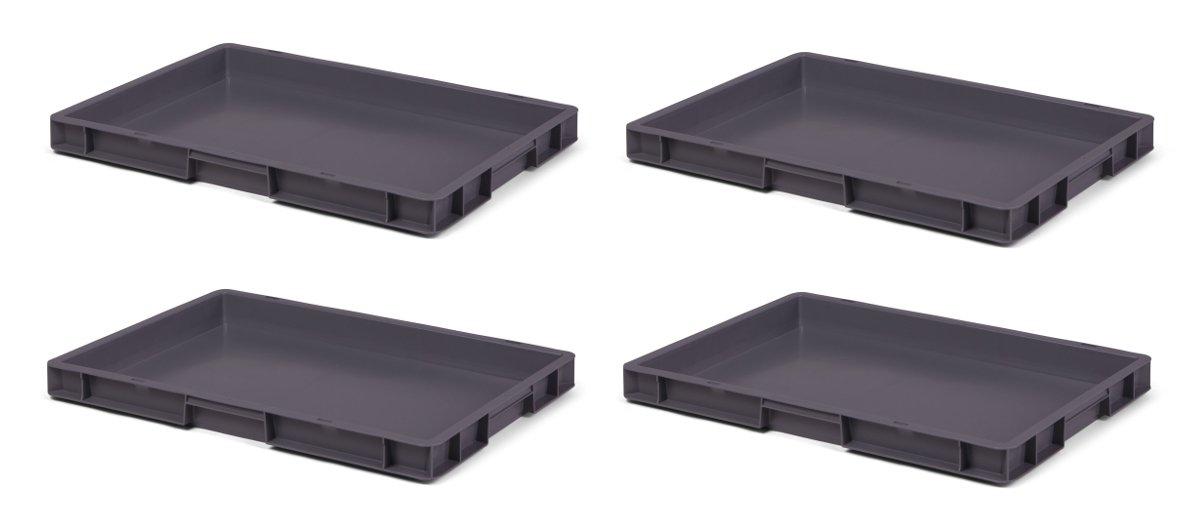 4 szt. Skrzynka transportowa TK650-0, szara, 600 x 400 x 50 mm (dł. x szer. x wys.), PP pojemność: 7,7 litra, nośność: 30 kg, jakość przemysłowa