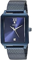 GUESS Rectangular Stainless Steel Blue Ionic Plated Mesh Bracelet Watch Genuine Diamond Dial. Color: Iconic Blue (Model: U1074G2)