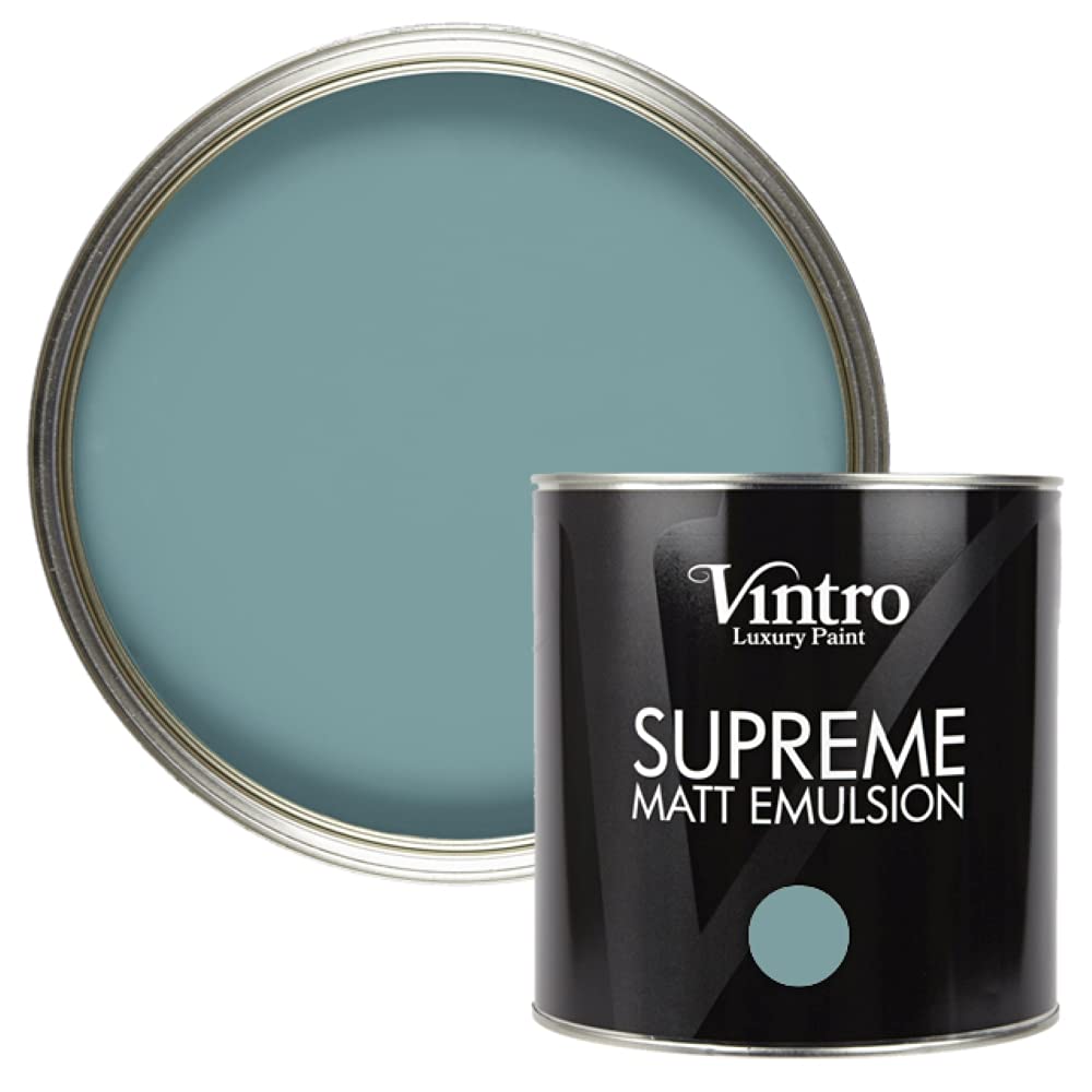 Vintro Paint Casper (Blue) Vintro | Luxury Matt Emulsion | Blue | Smooth Chalky Finish | Multi Surface Paint | For Walls, Ceilings, Wood And Metal 2.5 Litres (Casper)
