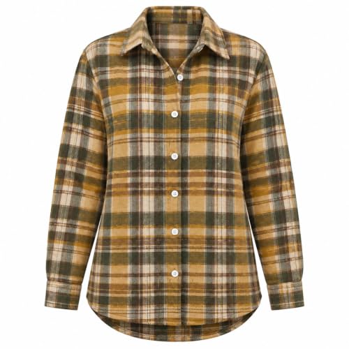 Womens Flannel Long Sleeve Shirts Casual Button Down Plaid Tops - image 4