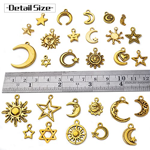 Bronagrand Celestial Charms Pendants,50G(About 56Pcs) Antique Gold Mixed Sun Moon Star Charms Pentagram Pendant Charms Craft Supplies For Earrings Necklace Bracelet Jewelry Making Accessory #TOP2