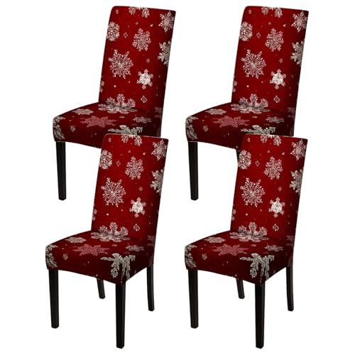 Image of Nuxovilar 4PCS Red Snowflake Stretch Chair Covers 23.6x70in | Holiday Slipcover Festive Protector Snowflake Wrap Seat Guard Dining Room Family Kitchen Party (Red Snowflake)