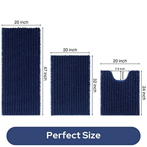 HOMEIDEAS Bathroom Rug 20x32 inch, Striped Chenille Super Soft and Absorbent Bath Mat with Non Slip Pad, Navy Blue — view 2