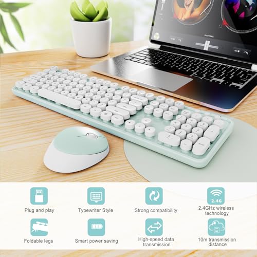 Clavier rétro rond sans fil ergonomique avec souris pour PC Windows - 3