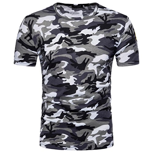 Camiseta para Hombre, ??Xinantime Blusa de Camuflaje Casual para Hombre Imprimir O Cuello Pullover Camiseta Top (L, ??Gris)