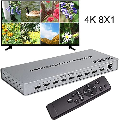 Image of Microware 4K HDMI 8X1 Quad Multi-Viewer Switch with IR Remote Control Stereo and Service 5 Modes Seamless Switcher Splitter Support HDCP1.3 1080p Scaler up /Down 8 in 1 Out (8x1 HDMI Multiviewer)