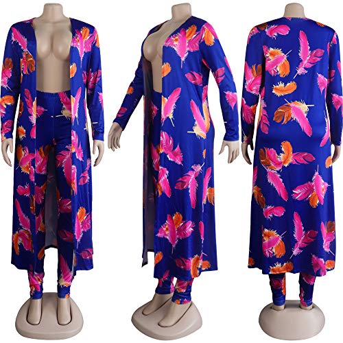 Image of Womens Fashion Printed Long Cardigans 2 Piece Outfits,Long Sleeve Coat and Trousers Set