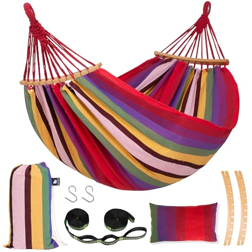 Image of SUNCREAT Hammock with Spreader Bar, Carrying Bag for Outside, Red & Yellow
