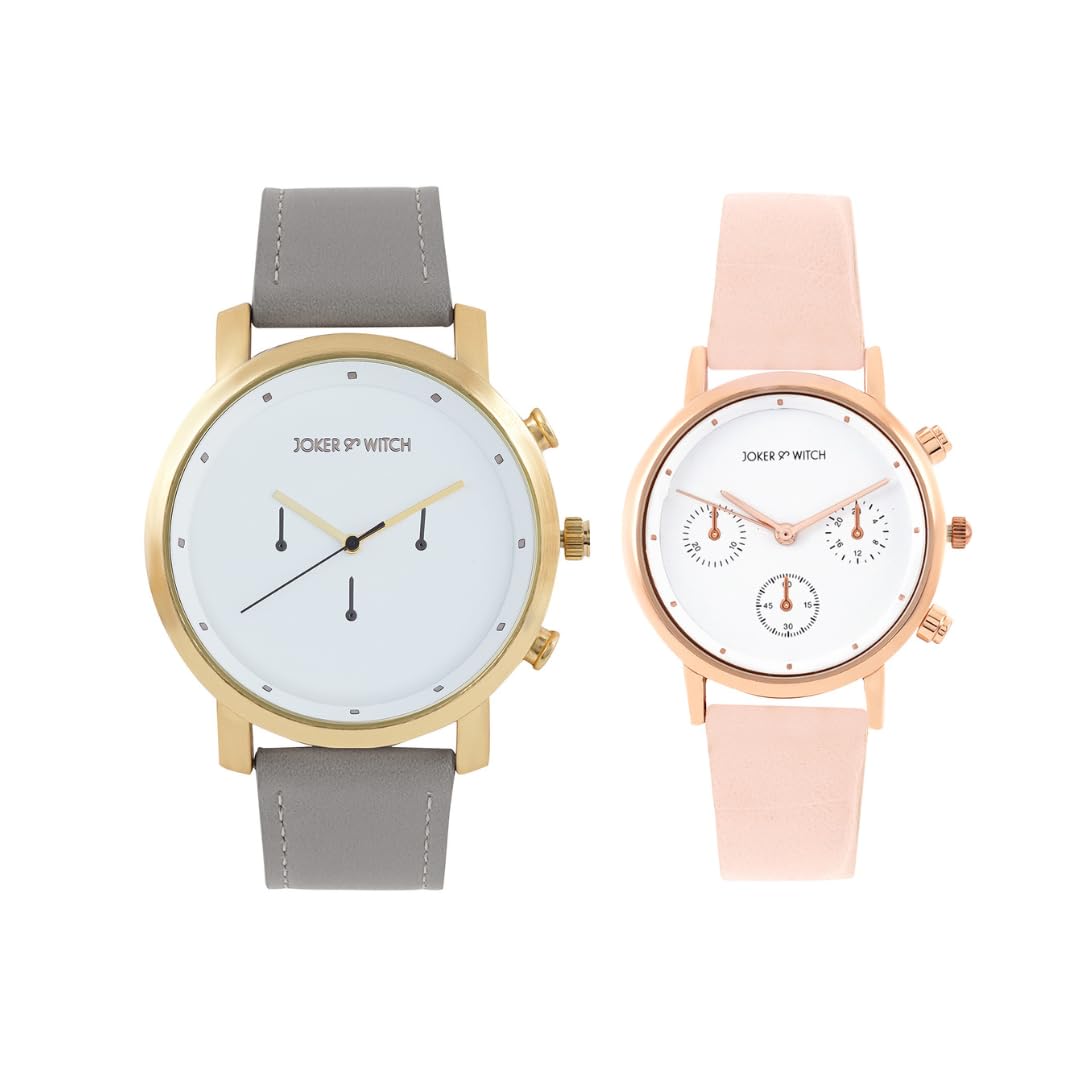 Joker & Witch Leather Rachel And Nick Couple Analogue Watches, White Dial, Pink Band (B0CVL991L4) Amazon Price History, Amazon Price Tracker
