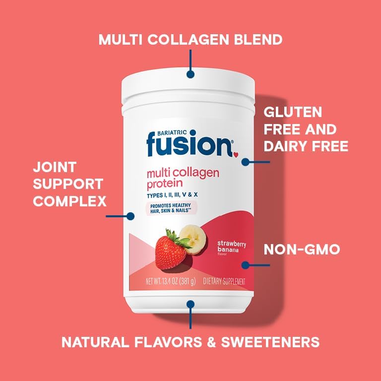 Bariatric Fusion Strawberry Banana Multi Collagen Protein Powder | Plus Joint Support Complex of MSM and Glucosamine | Dairy, Gluten & Soy Free | Non-GMO | 30 Servings - Image 3