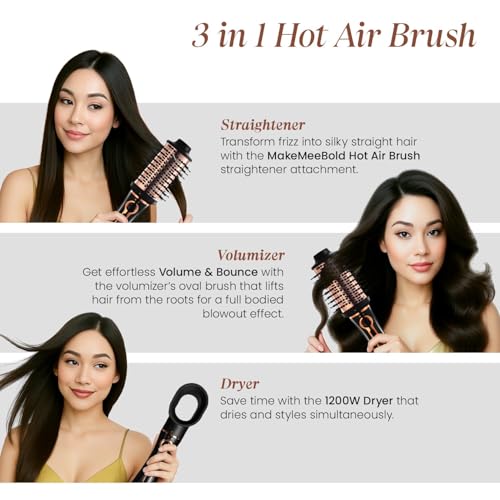 Image of Urban Yog MakeMeeBold 3‑in‑1 Hot Air Brush + Heat Therapy Hair Mask Pack | Professional Blow Dry & Hair Repair Combo | Strengthen, Hydrate & Shine