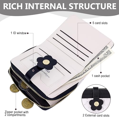 Image of Farcauo Cute Floral Womens Wallet Small Wallets for Women Thin Black Women's Wallet Kawaii Flower Card Wallets for Women Ladies