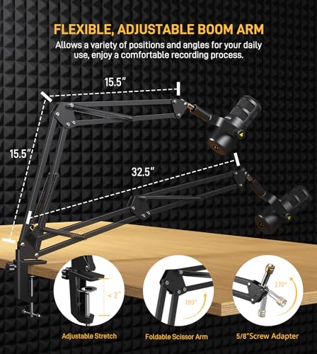Image of MAONO XLR Dynamic Microphone for Podcast: Cardioid Studio Mic with Boom Arm for Recording, Streaming, VoiceOver, Voice Isolation Technology, Metal Mic, Works for Audio Interface Mixer (PD100S-Black)