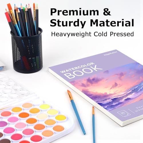 Image of Watercolor Paper Pad 9x12, 140lb /300gsm Cold Press Drawing Paper, 20 Sheets Acid-Free Artist Sketchbook for Wet Media, Gouache & Acrylic, Double Sided Painting Paper (Purple Cover)