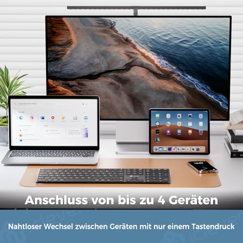 iClever DK06 Bluetooth Tastatur für Mac, Windows, iOS und Chrome OS - Multi-Device Verbindung und Deutsches QWERTZ Layou