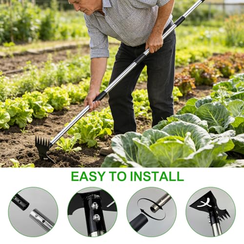 150cm Weed Puller Tool with Long Handle, 2-in-1 Manual Weeding Rake and Garden Hoe, Adjustable-length Weed Remover Hoe for Yard, Patio, Vegetable Patches, Lawn & Garden - Image 6