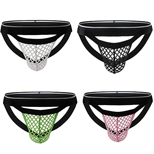 Evankin Mens Mesh Thong Underwear Sexy Jockstrap Butt-Flaunting Hollow Out Male G-String Cool Lingerie