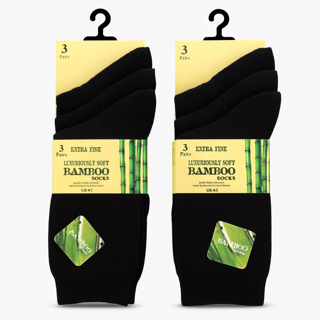 Mirha Women's Black Socks, 6 Pack Bamboo For 4-7, Anti Bacterial Extra Fine Soft Grip Socks 4-7 Uk Size