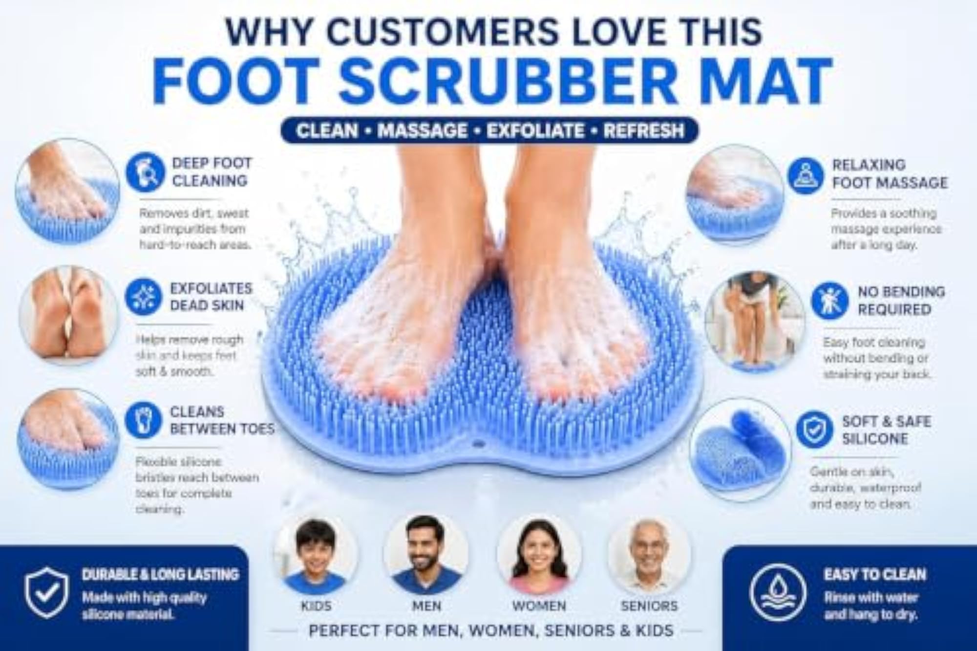 Shower Foot Scrubber Mat with Suction Cups, Foot Cleaner