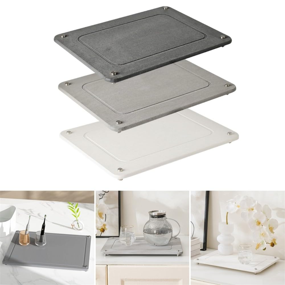 Abtropfmatte aus Stein für Küche, Arbeitsplatte, rutschfeste Stahlstifte, ideal für Teller und Flaschen, saugfähig, stilvoll, leicht zu reinigen