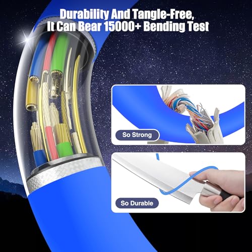 Image of 3-Pack Blue [3.3FT+6.6FT+10FT] 60W USB C to USB C Cable, Type C Fast Charging Cable for iPhone Air 17 16e 16 15 Pro Plus Pro Max，for Galaxy S25, for iPad Pro /Air /mini, for MacBook Pro /Air and More