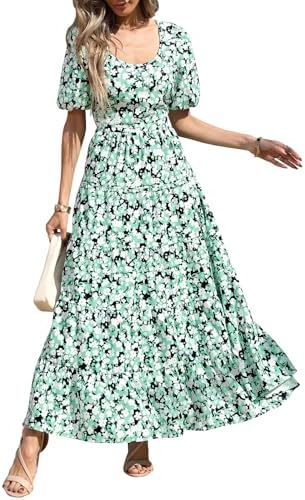 PRETTYGARDEN Short Sleeve Floral Maxi Dresses for Women 2025 Wedding Guest Summer Dress Flowy Beach Vacation Outfits