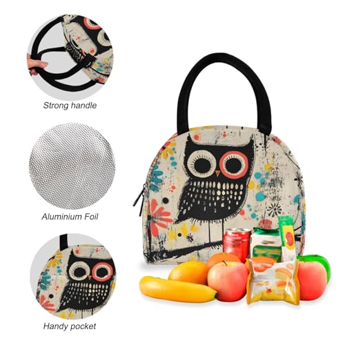 Doodle Owl Print Backpack Set with Lunch Bag, Large Capacity Travel Backpacks and Lunch Box Insulated for Commute Hiking Picnic4